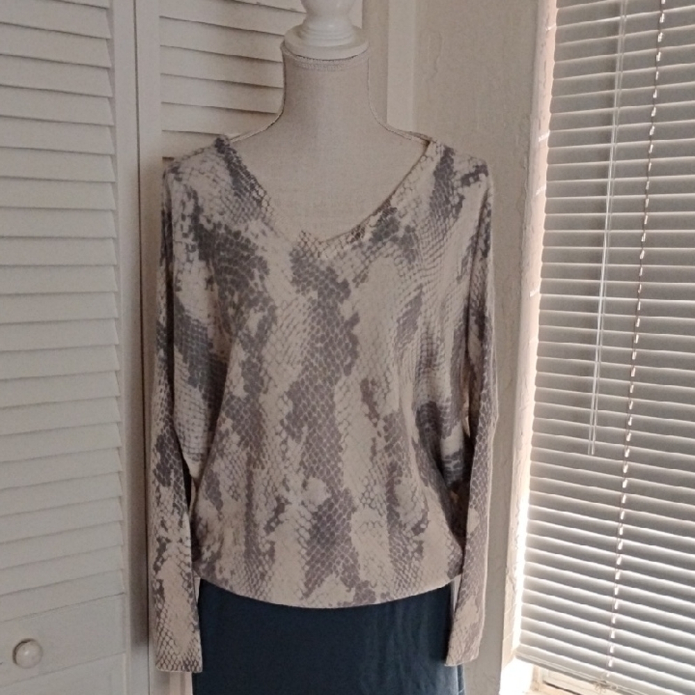 Maeve Cream and Gray Snake Print Blouse